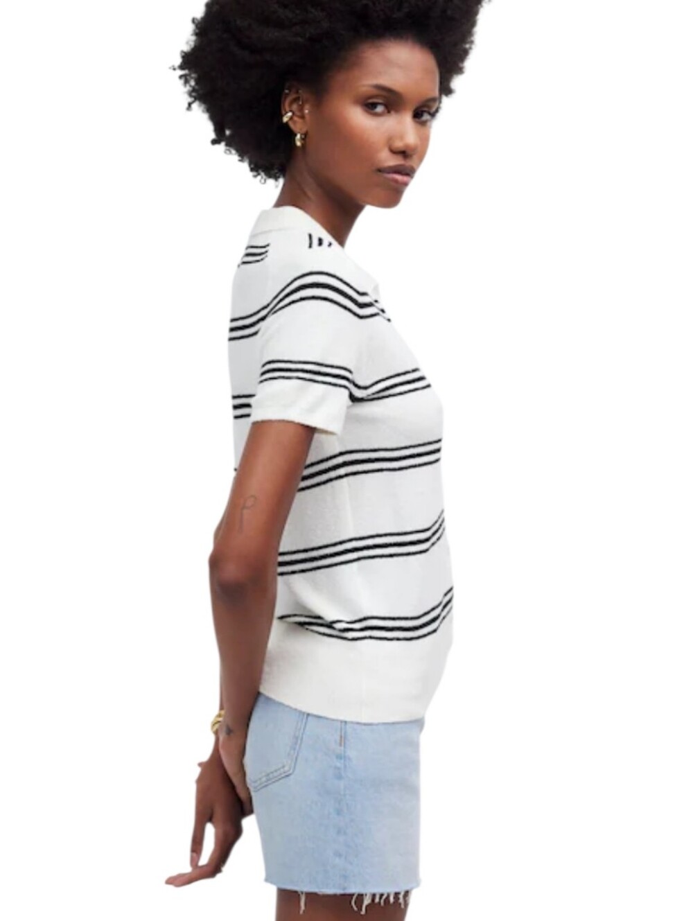 Madewell Women's Striped Polo Sweater Tee - Picture 3 of 13